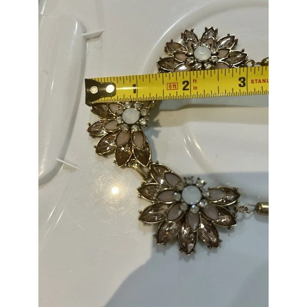 Bib Floral Statement Necklace Fairy Grunge Rhinestone Gold Tone Necklace Glam